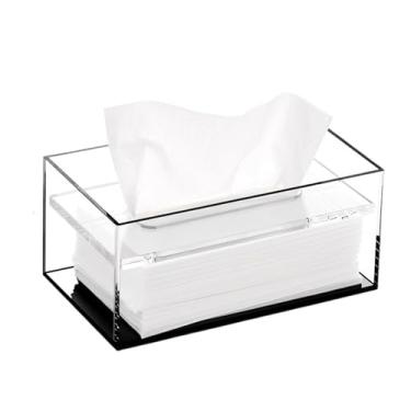 Imagem de Capa para caixa de lenços de papel Caixa de armazenamento lenços papel comercial luxo leve para restaurante, mesa centro minimalista, dispensador guardanapos faciais acrílico(Preto,Pequeno)