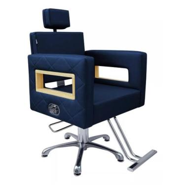 Imagem de Cadeira Berlin Reclinável Hidráulica estrela para Salão Estofado Azul 