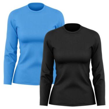 Imagem de Kit 2 Camisetas Feminina Manga Longa Dry Fit Básica Lisa Proteção Sola