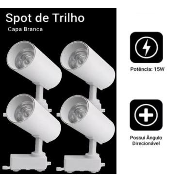 Imagem de Kit 4 Luminária Branco Trilho Spot Led 15W 3500K Branco Quente - AAAto