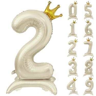 Imagem de Balão branco número 2 101 cm creme branco coroa balões 0-9 bege número 2 balão com coroa suprimentos de decoração de festa de aniversário