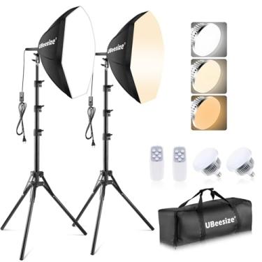 Imagem de UBeesize Kit de iluminação fotográfica Softbox, kit de iluminação softbox profissional de 50 x 50 cm com lâmpadas LED de 85 W 3000 – 7500 K, luzes de estúdio para fotografia/gravação de vídeo/gravação