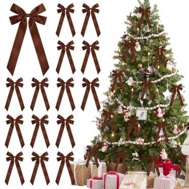 Imagem de 12 peças de laços de cetim - 12 x 21 cm laço de fita pré-amarrado com laços torcidos para decoração de árvore de Natal, guirlanda, lareira, escada, embrulho de presente, decoração de casa de casamento