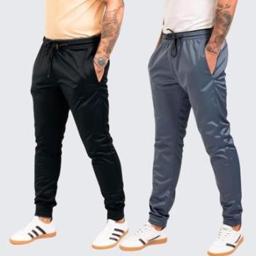 Imagem de Kit 2 Calças Jogger Skinny Masculina Helanca Flanelada Casual Academia-Masculino