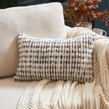 Imagem de Capa de travesseiro Aeckself Boho Chenille tufada 30x50cm marrom branc
