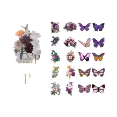 Imagem de Adesivos Autoadesivos De Borboleta E Flor 40 Peças Para Scrapbook, Diá