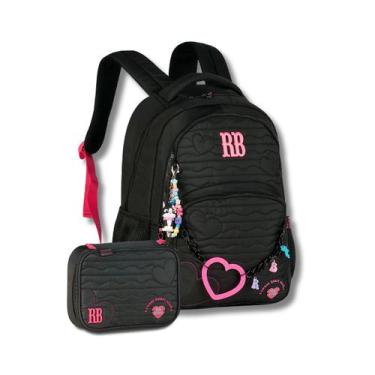 Imagem de Kit Mochila Rebecca Bonbon Costas Estojo Box Escolar Meninas, Preto