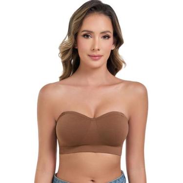 Imagem de Sutiã sem alças ANGOOL Push Up Wirefree Antiderrapante Tube Top Marrom