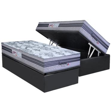 Imagem de Conjunto Box Baú Solteiro: Colchão Molas Paropas Ensacadas Supremo Gray + Base CRC Suede Gray (88x188)
