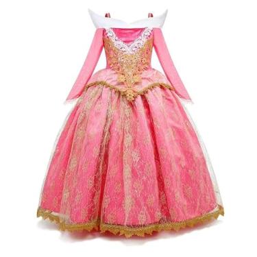 Imagem de Vestido Fantasia Infantil Princesa Encantada Bela Adormecida Rosa Luxo (110)
