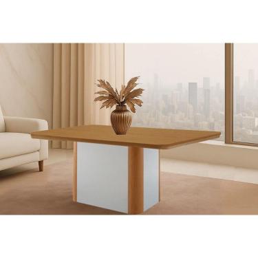 Imagem de Mesa De Sala Jantar Pietá C/ Tampo Madeirado C/ Canto Curvo 120x80cm Off White/naturale/naturale - Rufato