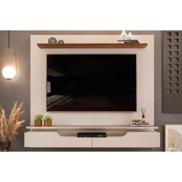 Imagem de Home P/ Tv Até 60 Pol Levi C/ Prateleiras 160x146cm Off White/freijó - Dj Móveis