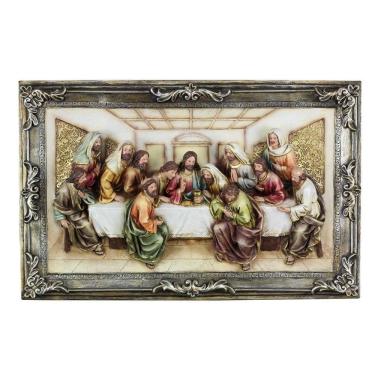 Imagem de Quadro Santa Ceia Páscoa Moldurado Rústico Em Resina 40Cm