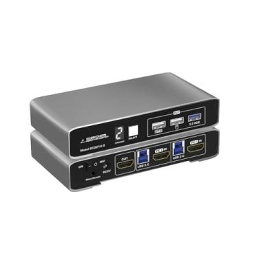 Imagem de Interruptor HDMI KVM para 2 computadores, 1 monitor HDMI USB 3.0 4K a 60Hz com controle remoto
