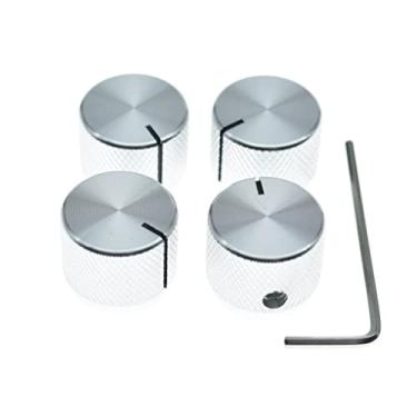 Imagem de Pacote com 4 botões de potenciômetro de alumínio estilo parafuso de ajuste de 20 mm de diâmetro, botões universais de controle de panela com indicador para guitarra/baixo/amplificador AMP prata