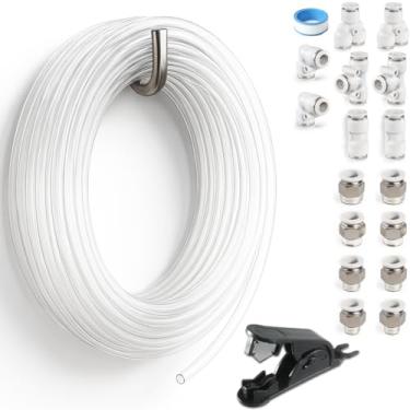 Imagem de Sctihwelire Kit de tubulação de ar PU 8 mm ou 5/40.6 cm OD x 5 mm ID - Mangueira flexível transparente de 10 m com encaixes de pressão para conectar, cortador de tubo - Kit de linha de ar pneumático