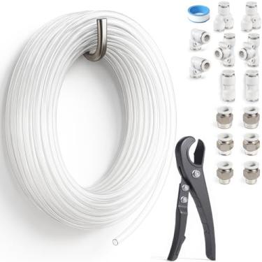 Imagem de Sctihwelire Kit de tubulação de ar PU 1/5.1 cm OD x 3/20.3 cm ID - Mangueira flexível transparente de 12 m com encaixes de pressão para conectar, cortador de tubo - Kit de linha de ar pneumático para