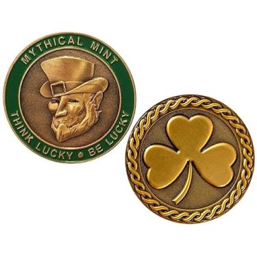 Imagem de Leprechaun Coins 2-Pack by Mythical Mint – Irish Challenge Coins with Shamrock & Celtic Knot – St. Patrick’s Day Lucky Tokens – Metal Coins with Antique Finish (2-Pack, 1, Coin)