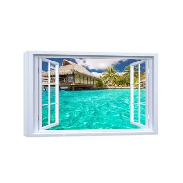 Imagem de Falsas Janelas Paisagens Impressões em Tela-Casa árvore mar-Quadro Arte Moderna-Natureza Pintura Pronta para Pendurar Tela Embrulhada 20x30cm