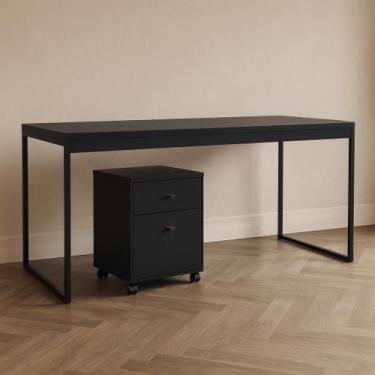 Imagem de Kit Escritório Mesa Pé de Ferro 1,20 Com Gaveteiro Berlin 4 Gavetas - 