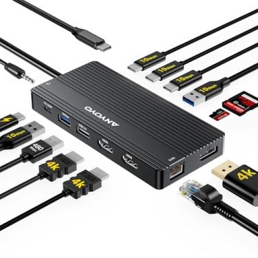 Imagem de ANYOYO Estação De Encaixe Usb C Hub Para Dois Monitores, Laptop Com 3 2 Hdmi + Dp 4K A 60 Hz, 5 Portas Usb-C 3.1 10 Gbps, Pd100 Sd/Tf 3.0, Áudio Hp, Dell