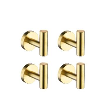 Imagem de Conjunto de acessórios para banheiro em ouro escovado, suporte de parede em aço inoxidável para toalhas, suporte para papel higiênico, gancho para roupão, 4 ganchos BG