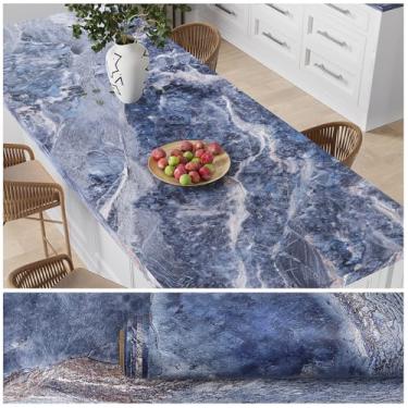 Imagem de VEELIKE Papel de contato de mármore azul grosso para bancadas, descasque e cole à prova d'água, vinil para balcão, 40 x 38 cm, papel de parede de mármore fosco removível autoadesivo para cozinha