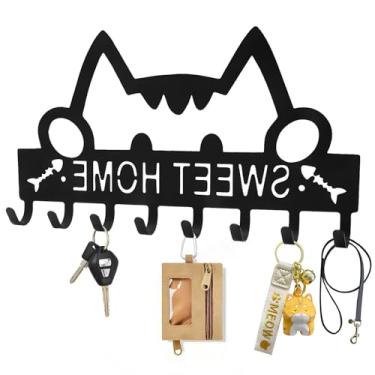 Imagem de Brosay Porta-chaves de gato para decoração de parede moderno suporte pequeno gancho de casaco fofo banheiro para porta da frente entrada corredor escritório organizador 1 peça