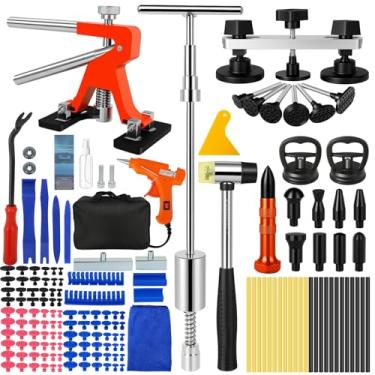 Imagem de Xeoca Extrator de amassados, kit de remoção de amassados sem pintura de 149 peças – Kit de extrator de amassado de carro com martelo deslizante 2 em 1 T-Bar, levantador, extrator de ponte – Ferramenta