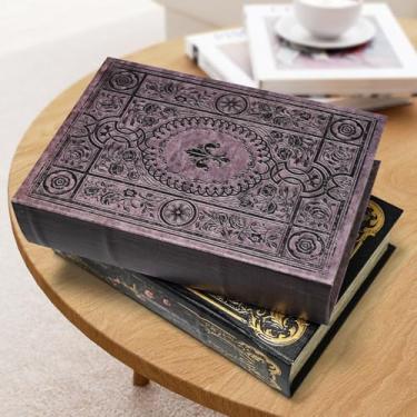 Imagem de ZWUCAY SAFECaixa decorativa de couro premium em forma de livro com design em relevo, cofre secreto para objetos de valor, suporte de controle remoto decorativo padrão vintage caixa de tamanho grande