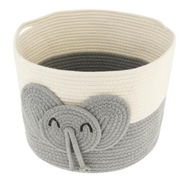 Imagem de Cesta de corda de algodão de elefante para armazenamento bonito cesto de roupa suja para bebês, versátil, armazenamento de brinquedos, corda de algodão segura, brinquedo macio tecido para o seu bebê