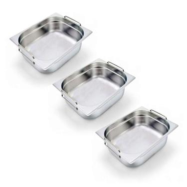Imagem de Kit 3 Cubas Gastronômica Inox Gn 1/2 150Mm Com Alça Prateada