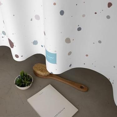 Imagem de onesevennine Cortina de chuveiro de designer coreana – Sem costura, resistente à água (180 cm L x 208 cm C) Gota de tinta – Inclui 12 ganchos de plástico para fácil configuração