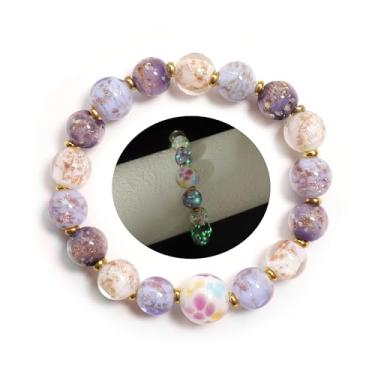 Imagem de Sakinre Pulseira de vidro Firefly com contas que brilham no escuro para mulheres, pingente de flor exclusivo, pulseira luminosa com contas para presente, One Size, Vidro, Sem Pedra Preciosa