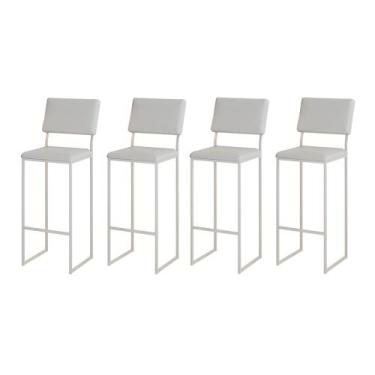 Imagem de Kit 4 Banquetas com Encosto Industrial e Moderna Nina Branco e materia