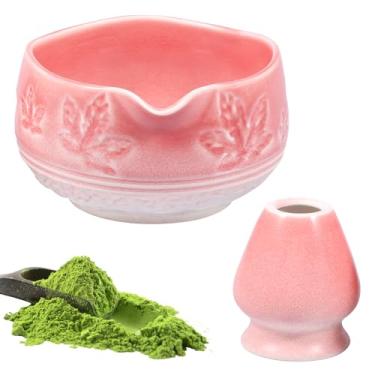 Imagem de Tcwhniev Conjunto de 2 tigelas matcha com suporte de batedor, tigela de chá segura de 550 ml, matcha chawan cerimonial japonês, suporte de batedor de cerâmica, lavável na lava-louças para iniciantes