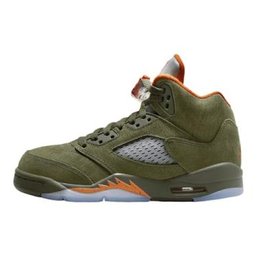 Imagem de Nike Tênis infantil Air Jordan 5 retrô, Verde oliva/laranja solar, 18