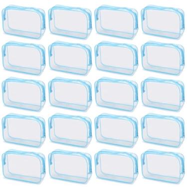 Imagem de Tbestmax Pacote com 40 sacos de cosméticos transparentes bolsas de maquiagem portáteis impermeáveis bolsas de higiene de viagem organizador azul, 19 x 12 x 5,8 cm
