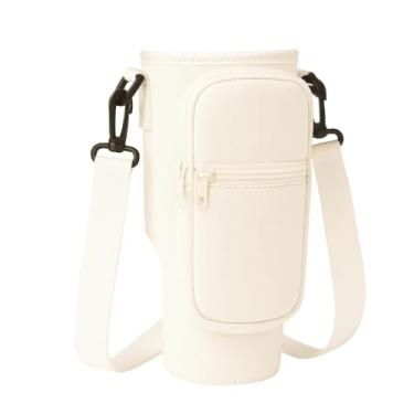 Imagem de Bolsa Porta-garrafas De Água Compatível Com Copo 40oz 1,2 Litro Para Celular Chaveiro Com Alça De Ombro Ajustável-Branco