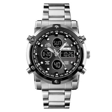 Imagem de Relógio Masculino 1389 Grande AnaDigi Analógico Digital Multifuncional Original Cronômetro Timer Calendário Ponteiro Luminoso Luz Led Noturna (Prata/Preto)