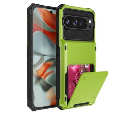 Imagem de SORAKA Capa para Google Pixel 9 Pro com suporte para cartão PC TPU 2 em 1 capa bumper de camada dupla à prova de choque pode conter 5 cartões verdes