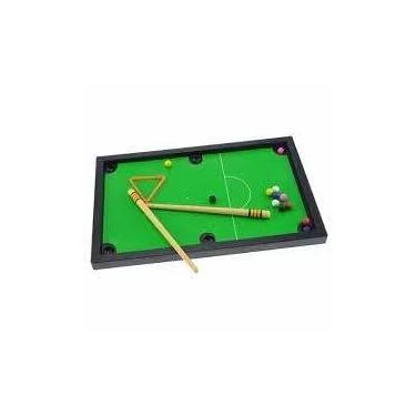 Imagem de Mini Mesa Bilhar Sinuca Completa 2 Tacos Triângulo Portátil