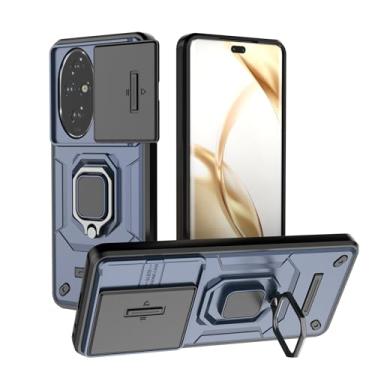 Imagem de SORAKA Capa para Honor 200 Pro com suporte de anel e capa de câmera deslizante Honor 200 Pro com placa de metal para suporte magnético de carro capa protetora de camada dupla em PC rígido e TPU macio