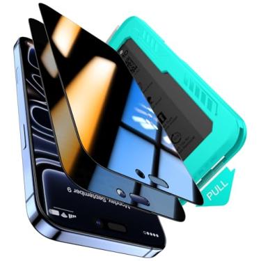 Imagem de Thomo Protetor de tela de privacidade para iPhone 17 Pro, pacote com 2, [antiespião de 25°] [vidro temperado 9H superior] [15 pés grau militar à prova de estilhaçamento] cobertura total da borda, sem