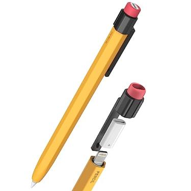 Imagem de TRONWIN Capa protetora de silicone para Apple Pencil 1ª geração com clipe resistente compatível com adaptador de carregador 【NÃO incluído】 e Apple Pencil 1ª geração (amarelo)