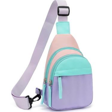 Imagem de PRLINJSK Linda bolsa tiracolo para meninas, pochete infantil, bolsa transversal para adolescentes, presente de aniversário, Azul e roxo, Small, Pochete