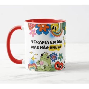 Imagem de Caneca Terapia Em Dia Mas Não Abusa Meme Int Vermelho 325ml