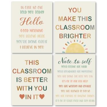 Imagem de laveliabel This Classroom Is Better With You In It Conjunto de 4 impressões de arte de parede sem moldura, decoração de parede de saúde mental, impressão de pôster inspirador para sala de aula boho
