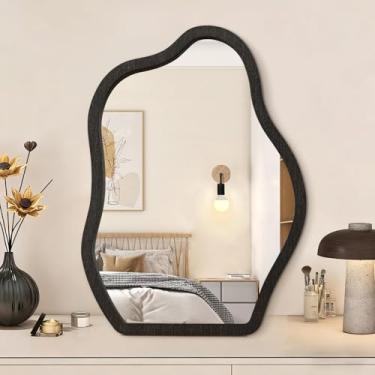 Imagem de Espelho de mesa vintage com moldura de madeira espelhos de alta definição para mesa ou parede, bancada de mesa, quarto, banheiro, sala de estar, pequeno, 35,5 cm C x 25,4 cm L