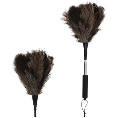 Imagem de Espanador de penas de avestruz com poste telescópico de aço inoxidável para limpeza de persianas de teto alto